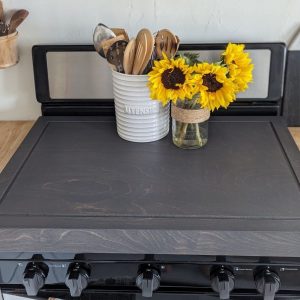 Farmhouse Stove Cover Noodle Board – Handmade Wooden Tray for Gas & Electric Stoves – Black Kitchen Organizer & Serving Board