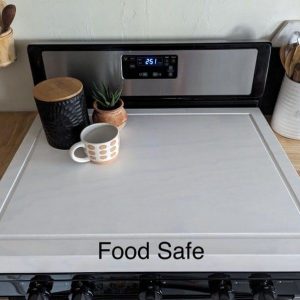 Farmhouse Stove Top Cover – White Wooden Tray – Gas & Electric Stove Protector – Handmade Cutting Board