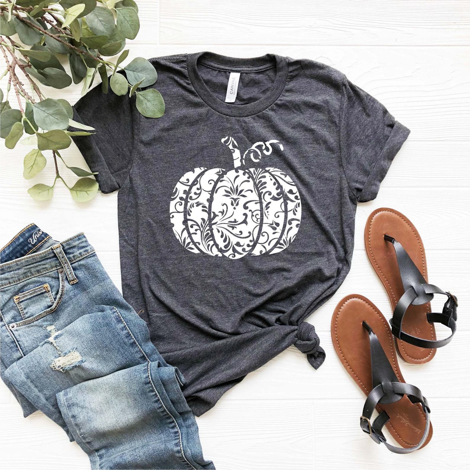 Festive Floral Pumpkin Shirt Enchanting Autumn Blooms for Halloween and Fall