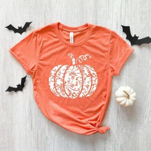 Festive Floral Pumpkin Shirt Enchanting Autumn Blooms for Halloween and Fall