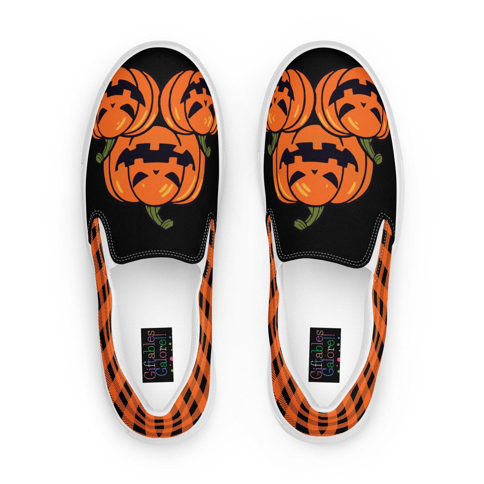 Festive Footwear for a Spooktacular Halloween Checkered and Jack-O-Lantern Canvas Slip-Ons