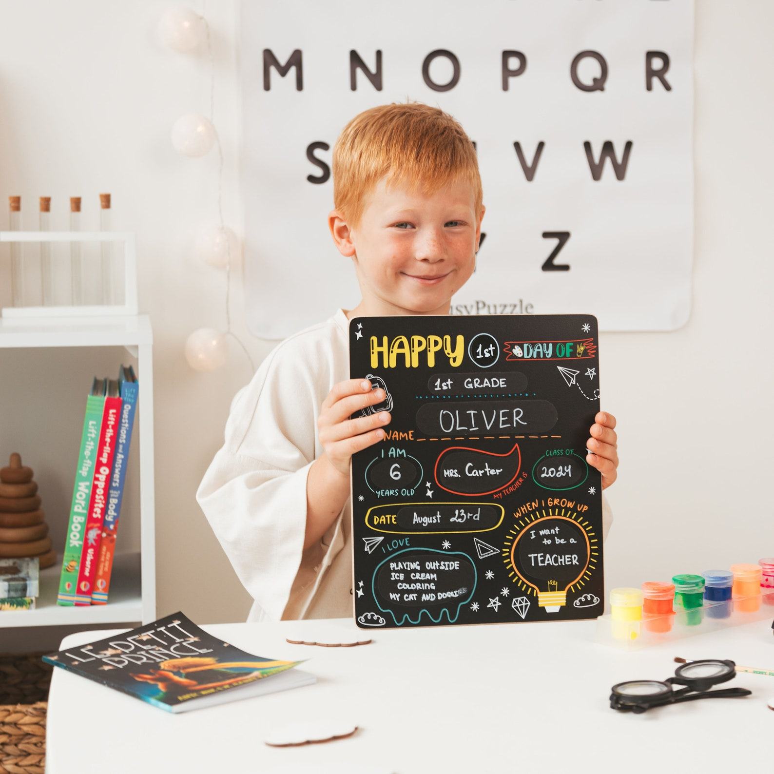 First Day of School Sign – Reusable Chalkboard – Kindergarten, Preschool Photo Prop