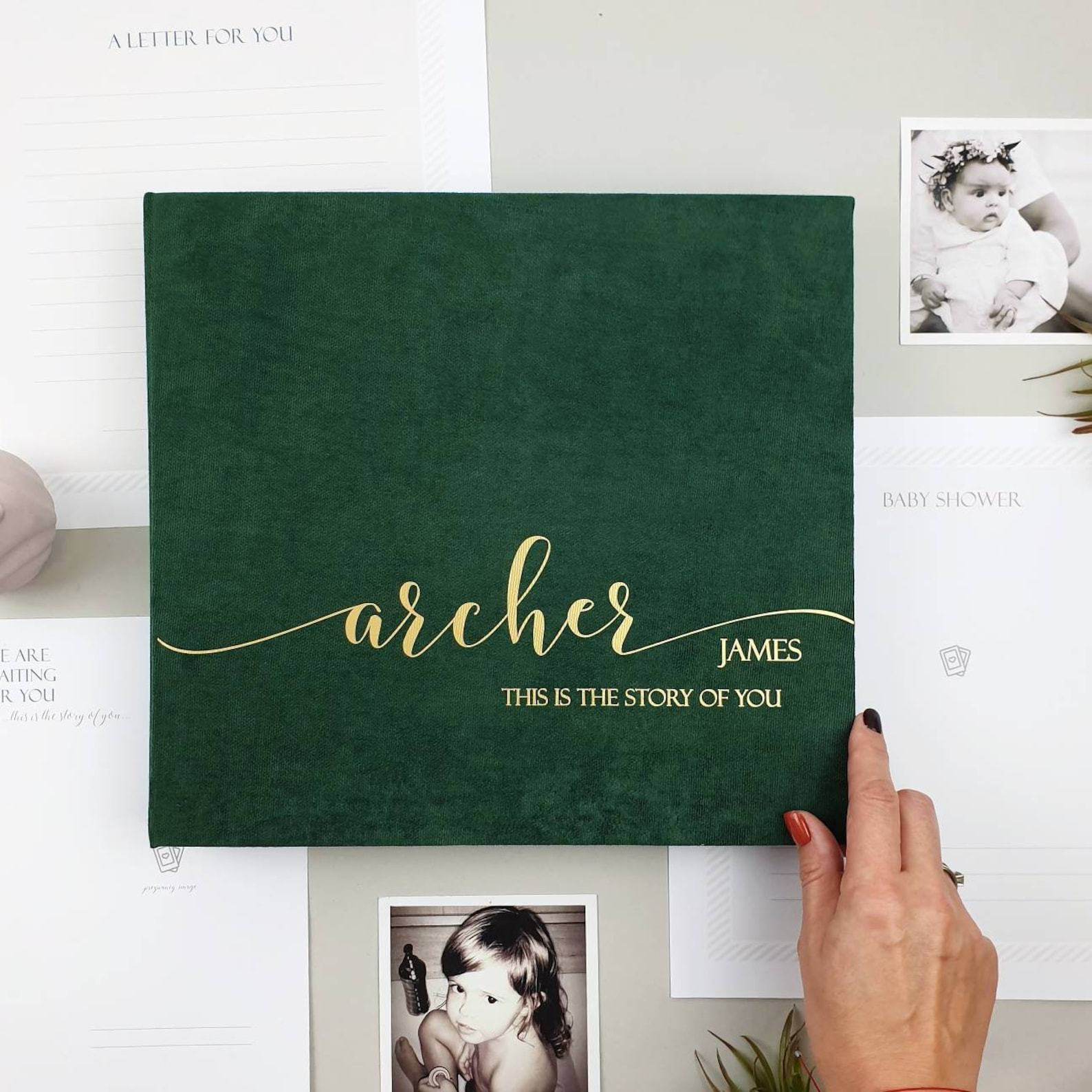 First Year Baby Memory Book Modern Baby Shower Item, Personalized Photo Album, Story of You