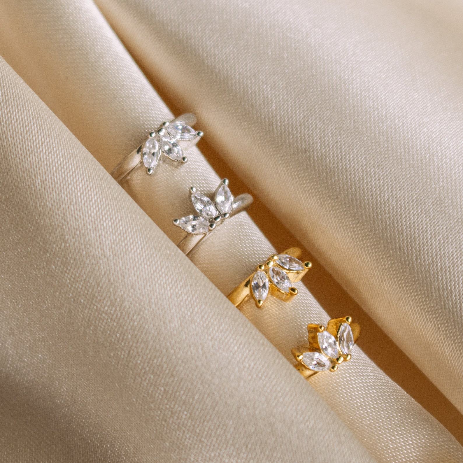 Floral Diamond Marquise Huggie Hoops Minimalist Dainty Hoops for Bridesmaids