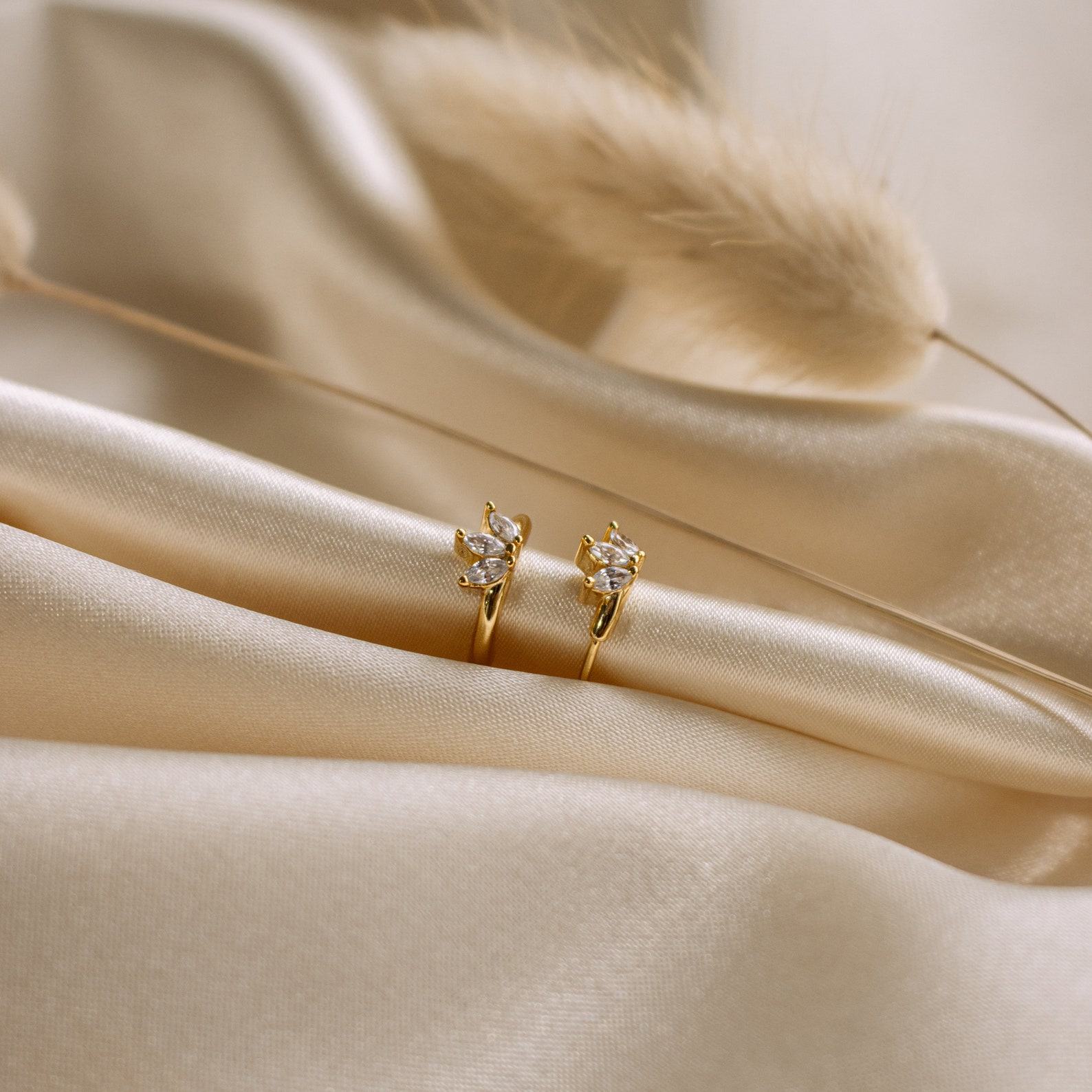 Floral Diamond Marquise Huggie Hoops Minimalist Dainty Hoops for Bridesmaids