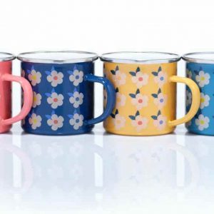 Floral Enamelware Set 4 Plates & Mugs for Camping, Glamping, Beach, & Outdoors