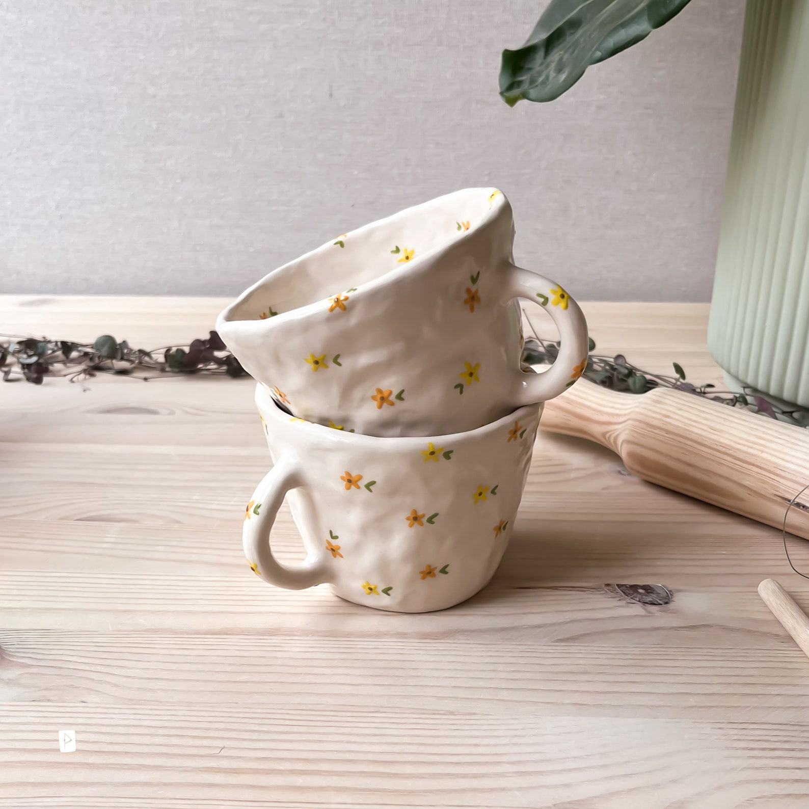 Floral Haven Handmade Ceramic Mug for Coffee and Tea Enthusiasts