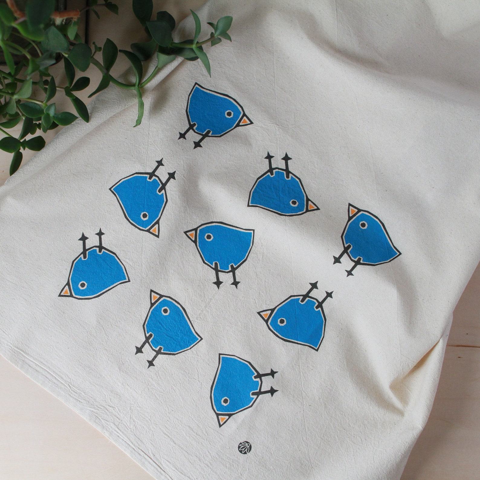 Flour Sack Tea Towel with Charming Bird Motif