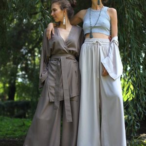 Flowy and Free High-Waisted, Elastic Waist Wide-Leg Trousers for Effortless Style
