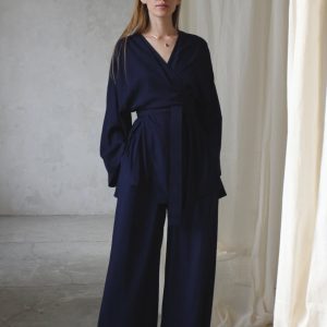 Flowy and Free High-Waisted, Elastic Waist Wide-Leg Trousers for Effortless Style