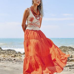 Flowy Bohemian Rhapsody Unleash Your Inner Gypsy with Our Orange Tiered Maxi Skirt