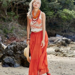 Flowy Bohemian Rhapsody Unleash Your Inner Gypsy with Our Orange Tiered Maxi Skirt
