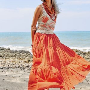 Flowy Bohemian Rhapsody Unleash Your Inner Gypsy with Our Orange Tiered Maxi Skirt