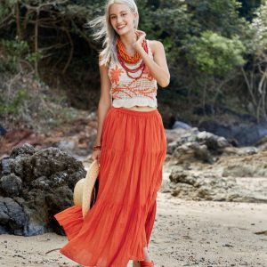 Flowy Bohemian Rhapsody Unleash Your Inner Gypsy with Our Orange Tiered Maxi Skirt