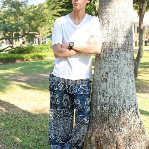 Flowy Harem Pants Comfy Elephant Print Yoga Pants with Pockets for Men