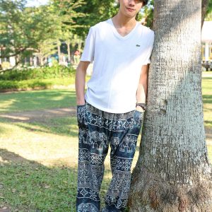 Flowy Harem Pants Comfy Elephant Print Yoga Pants with Pockets for Men