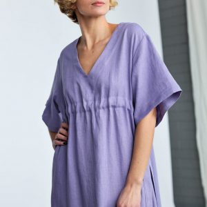 Flowy Linen Maxi Dress with Adjustable Waist Ties Effortless Summer Style by OFFON CLOTHING