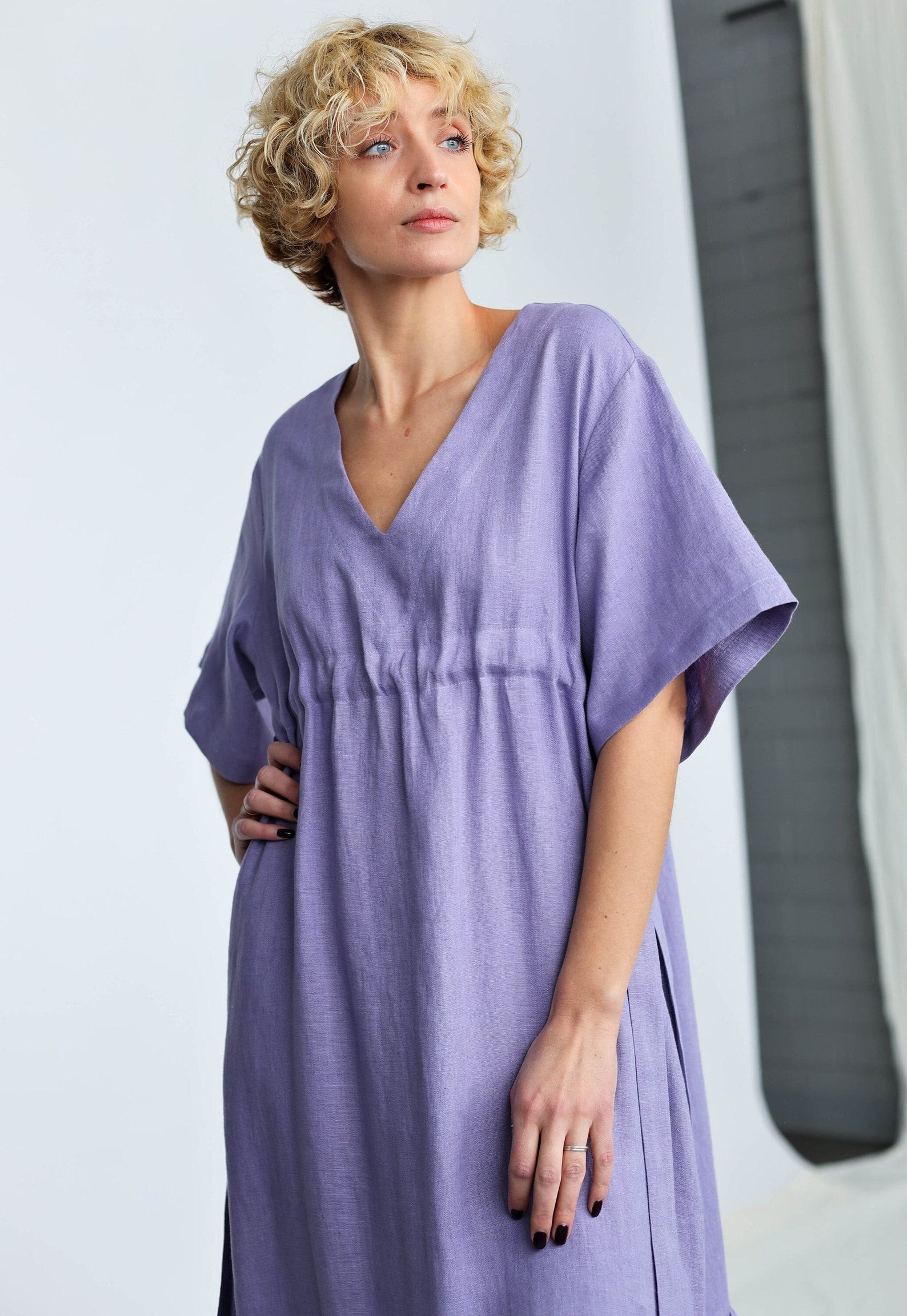 Flowy Linen Maxi Dress with Adjustable Waist Ties Effortless Summer Style by OFFON CLOTHING - Image 3