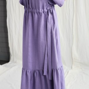 Flowy Linen Maxi Dress with Adjustable Waist Ties Effortless Summer Style by OFFON CLOTHING