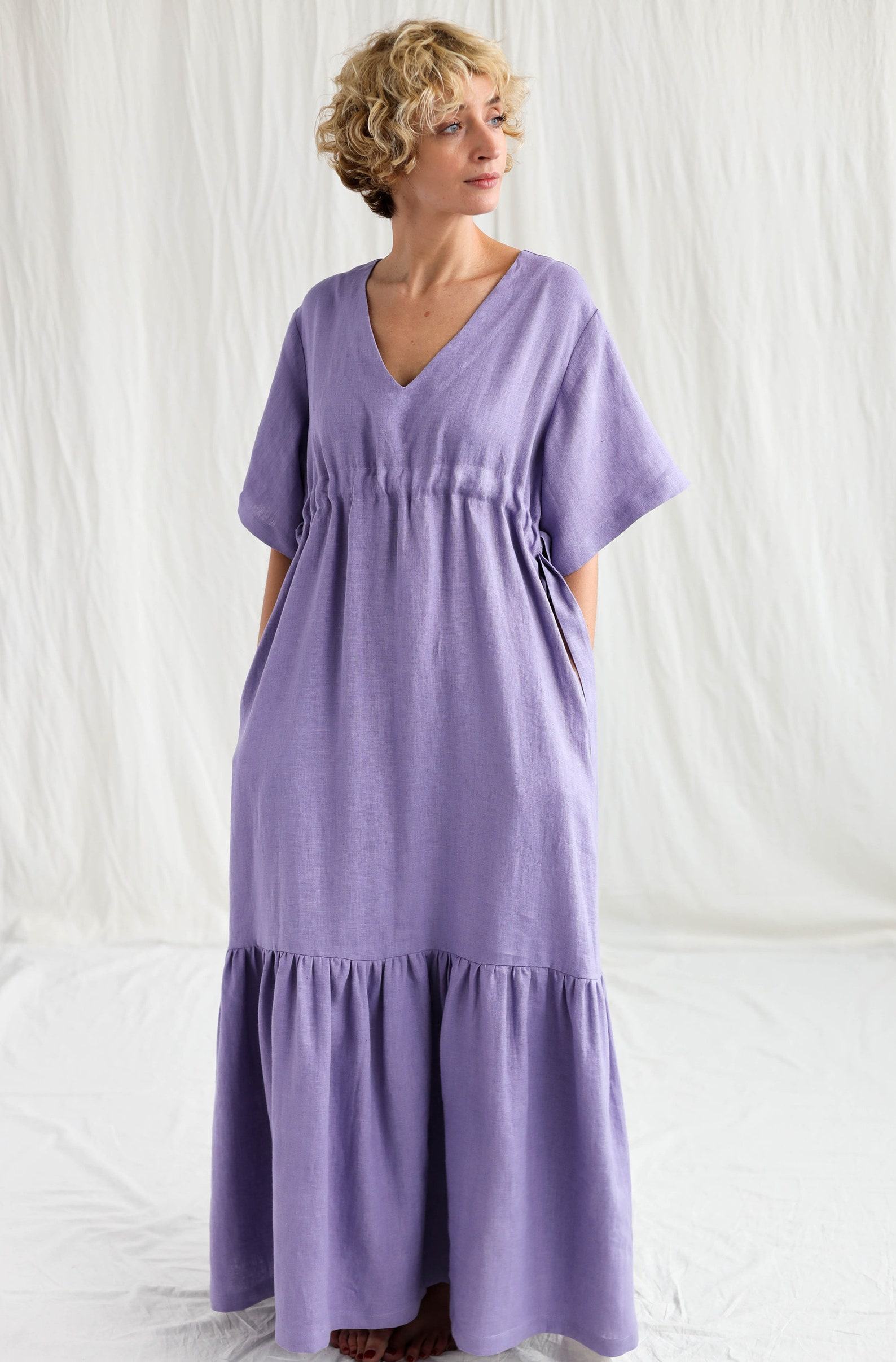 Flowy Linen Maxi Dress with Adjustable Waist Ties Effortless Summer Style by OFFON CLOTHING - Image 6