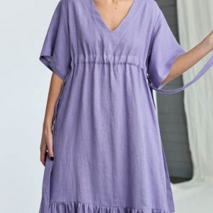 Flowy Linen Maxi Dress with Adjustable Waist Ties Effortless Summer Style by OFFON CLOTHING