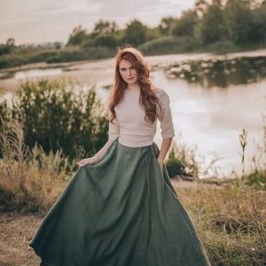 Flowy Linen Maxi Skirt Boho Chic in Plus Sizes