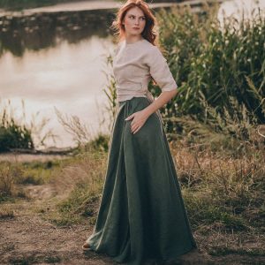 Flowy Linen Maxi Skirt Boho Chic in Plus Sizes