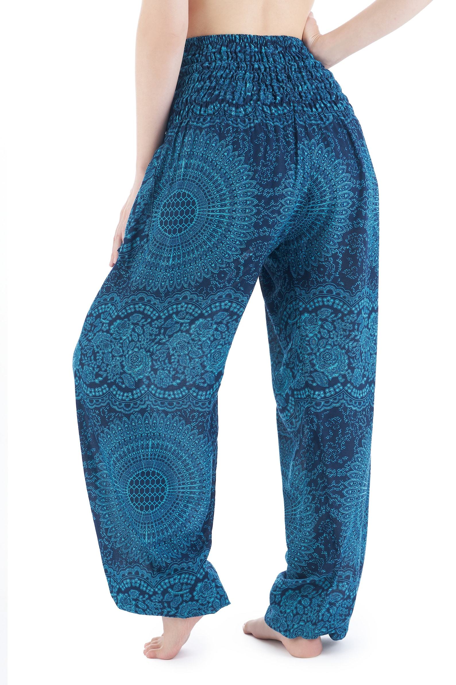 Flowy Teal Harem Yoga Pants Bohemian Loungewear for Summer and Festivals - Image 4