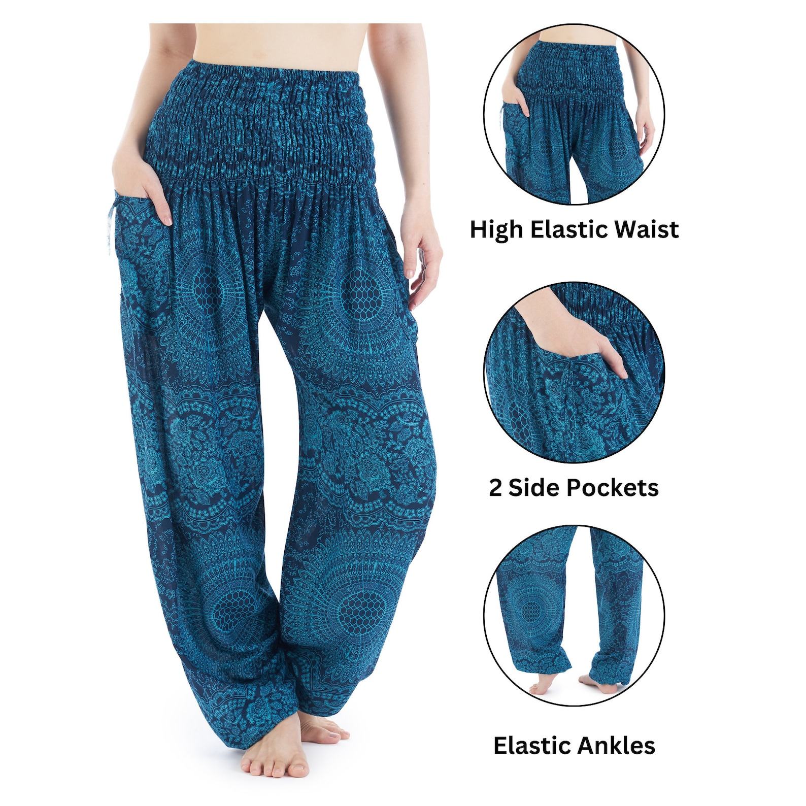 Flowy Teal Harem Yoga Pants Bohemian Loungewear for Summer and Festivals