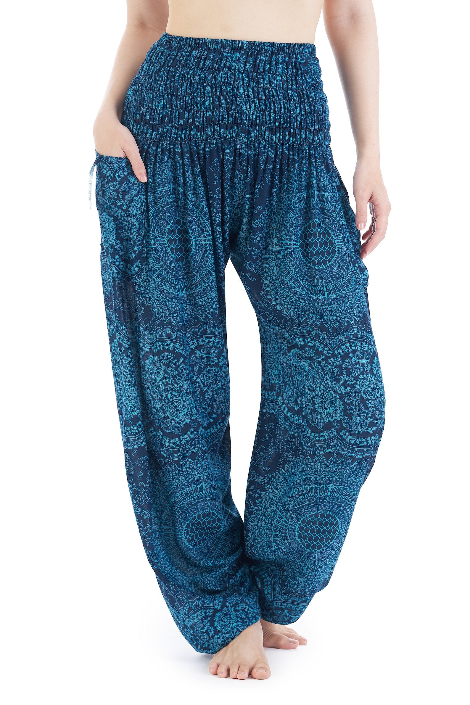 Flowy Teal Harem Yoga Pants Bohemian Loungewear for Summer and Festivals - Image 3