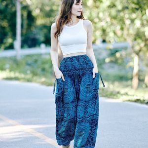 Flowy Teal Harem Yoga Pants Bohemian Loungewear for Summer and Festivals