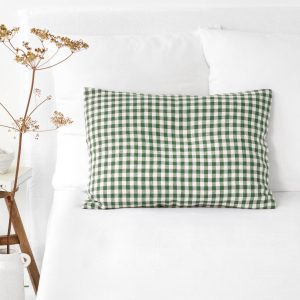 Forest Green Gingham Linen Pillowcase Farmhouse Charm for a Cozy Night’s Sleep