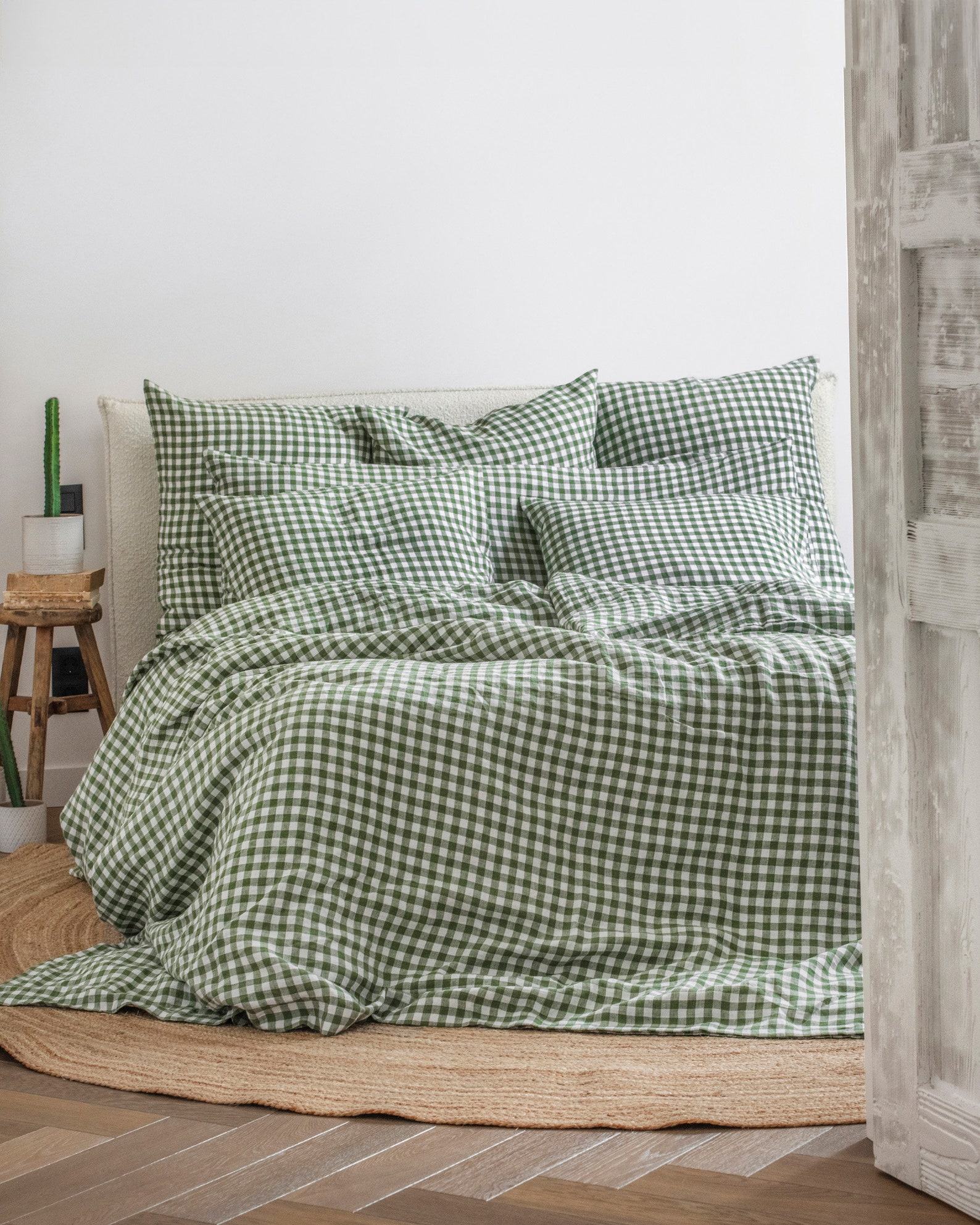 Forest Green Gingham Linen Pillowcase Farmhouse Charm for a Cozy Night’s Sleep - Image 4