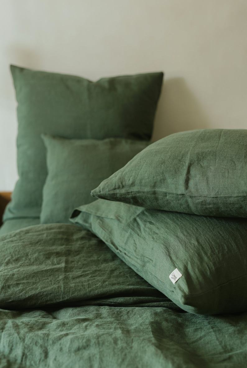 Forest Green Linen Pillowcase Handmade Luxury for Your Bed