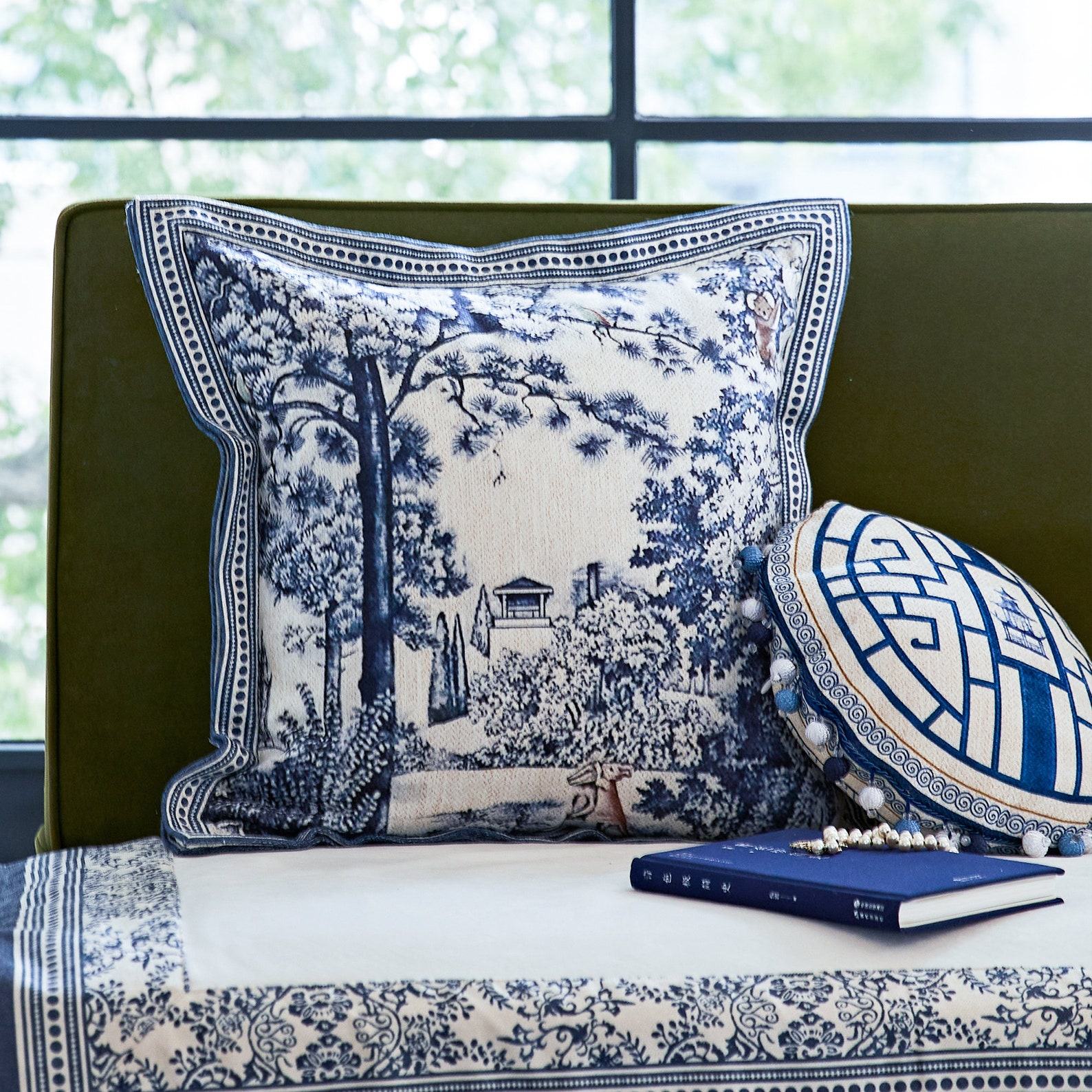 French Blue Forest Throw Pillow Cover Elevate Your Home Decor with Artful Elegance