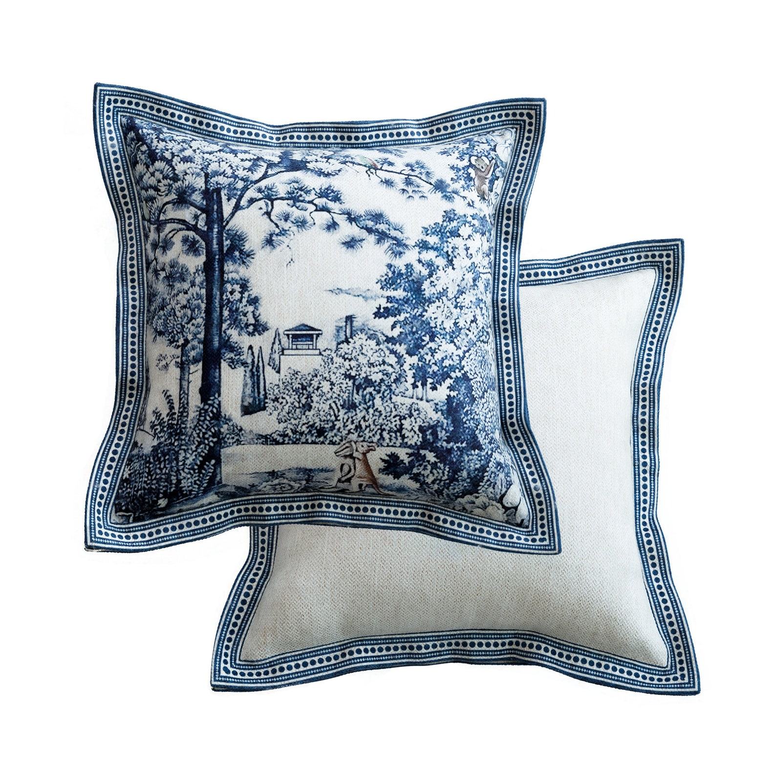 French Blue Forest Throw Pillow Cover Elevate Your Home Decor with Artful Elegance
