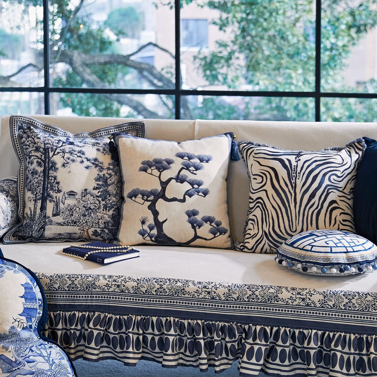 French Blue Forest Throw Pillow Cover Elevate Your Home Decor with Artful Elegance