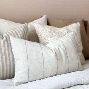 Freya Beige Striped Cushion with Luxurious Duck Feather Pad Comfort and Style for Your Home