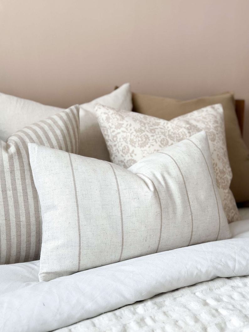Freya Beige Striped Cushion with Luxurious Duck Feather Pad Comfort and Style for Your Home