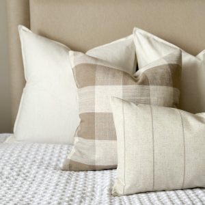 Freya Beige Striped Cushion with Luxurious Duck Feather Pad Comfort and Style for Your Home