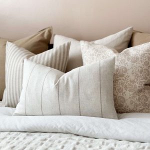 Freya Beige Striped Cushion with Luxurious Duck Feather Pad Comfort and Style for Your Home