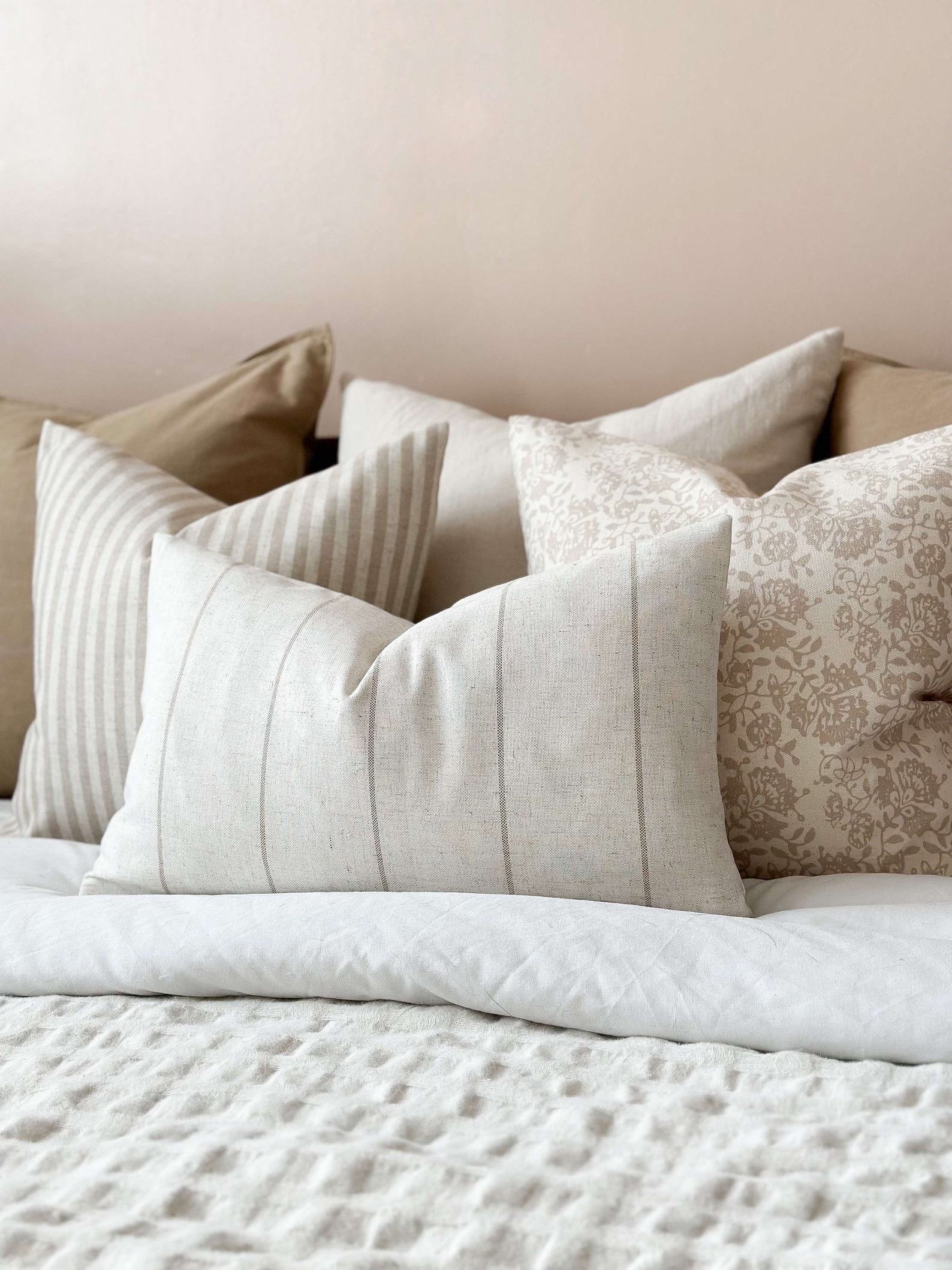 Freya Beige Striped Cushion with Luxurious Duck Feather Pad Comfort and Style for Your Home - Image 2