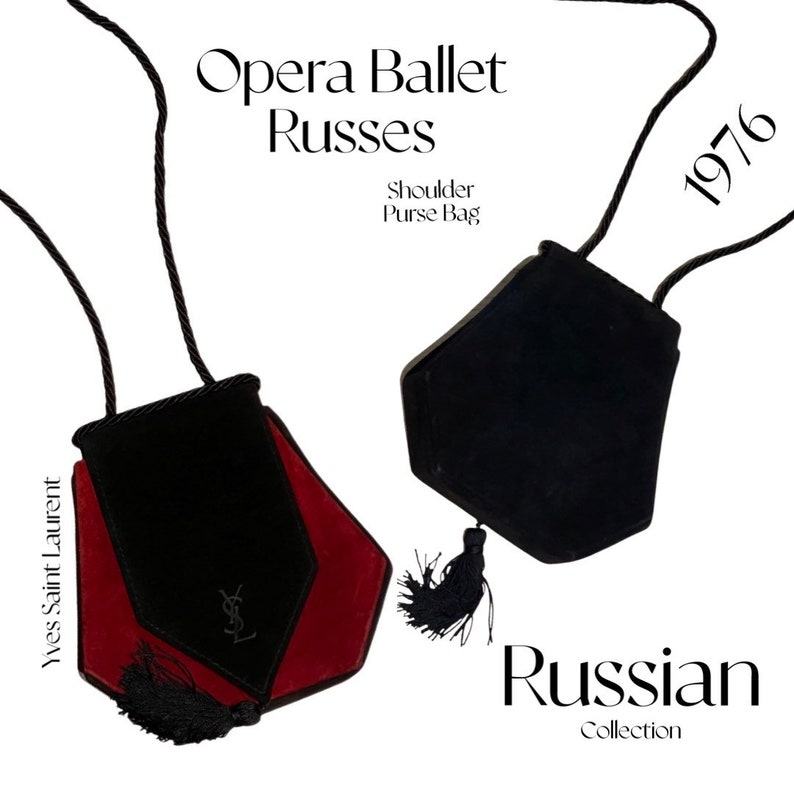 FW/1976 Yves Saint Laurent YSL Suede Black Red Evening Bag A Vintage Masterpiece from the Opera Ballets Russes Collection