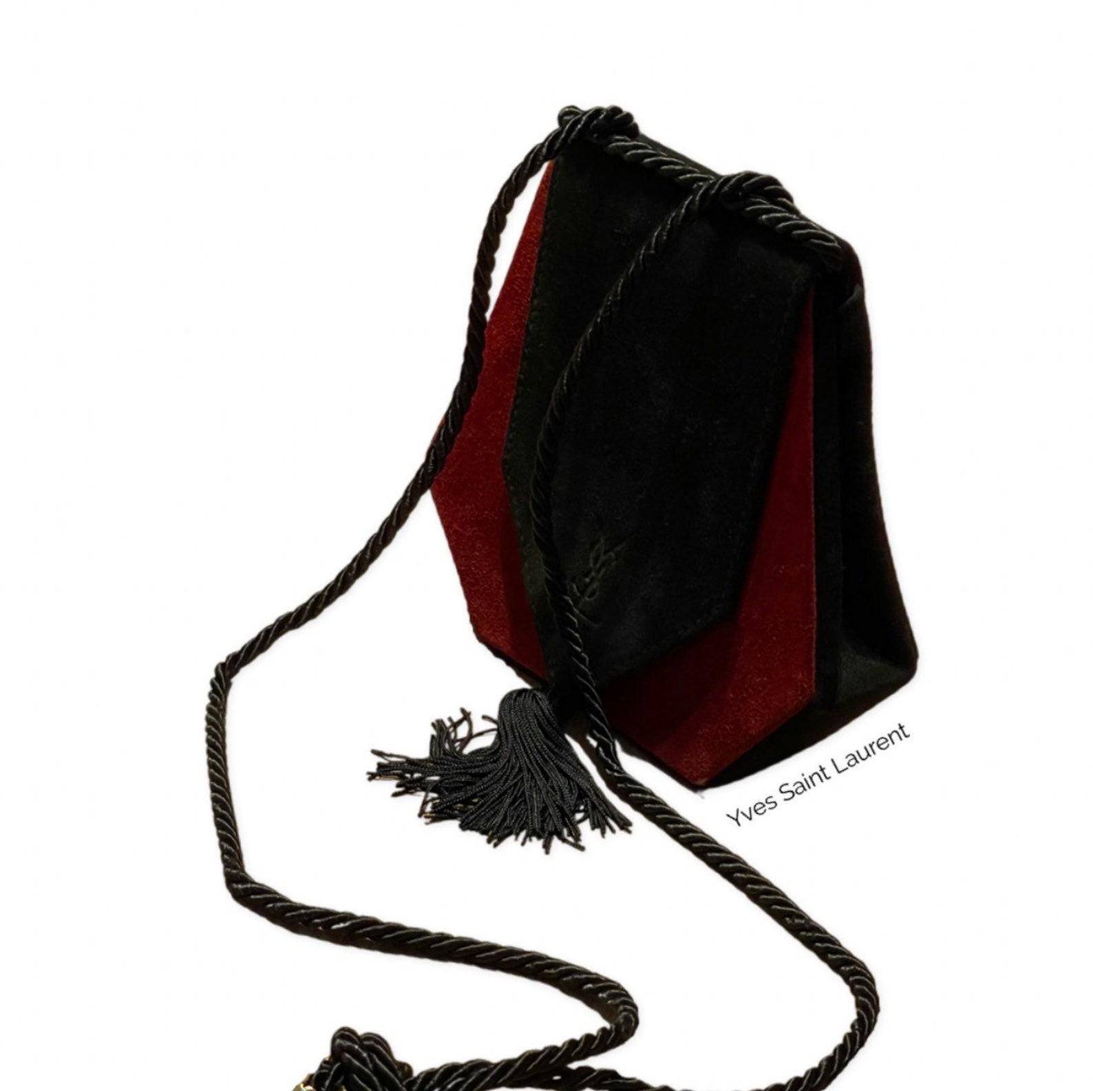 FW/1976 Yves Saint Laurent YSL Suede Black Red Evening Bag A Vintage Masterpiece from the Opera Ballets Russes Collection