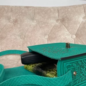 Genuine Leather Messenger Bag Handmade Green Boho Satchel for Women