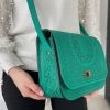 Genuine Leather Messenger Bag Handmade Green Boho Satchel for Women