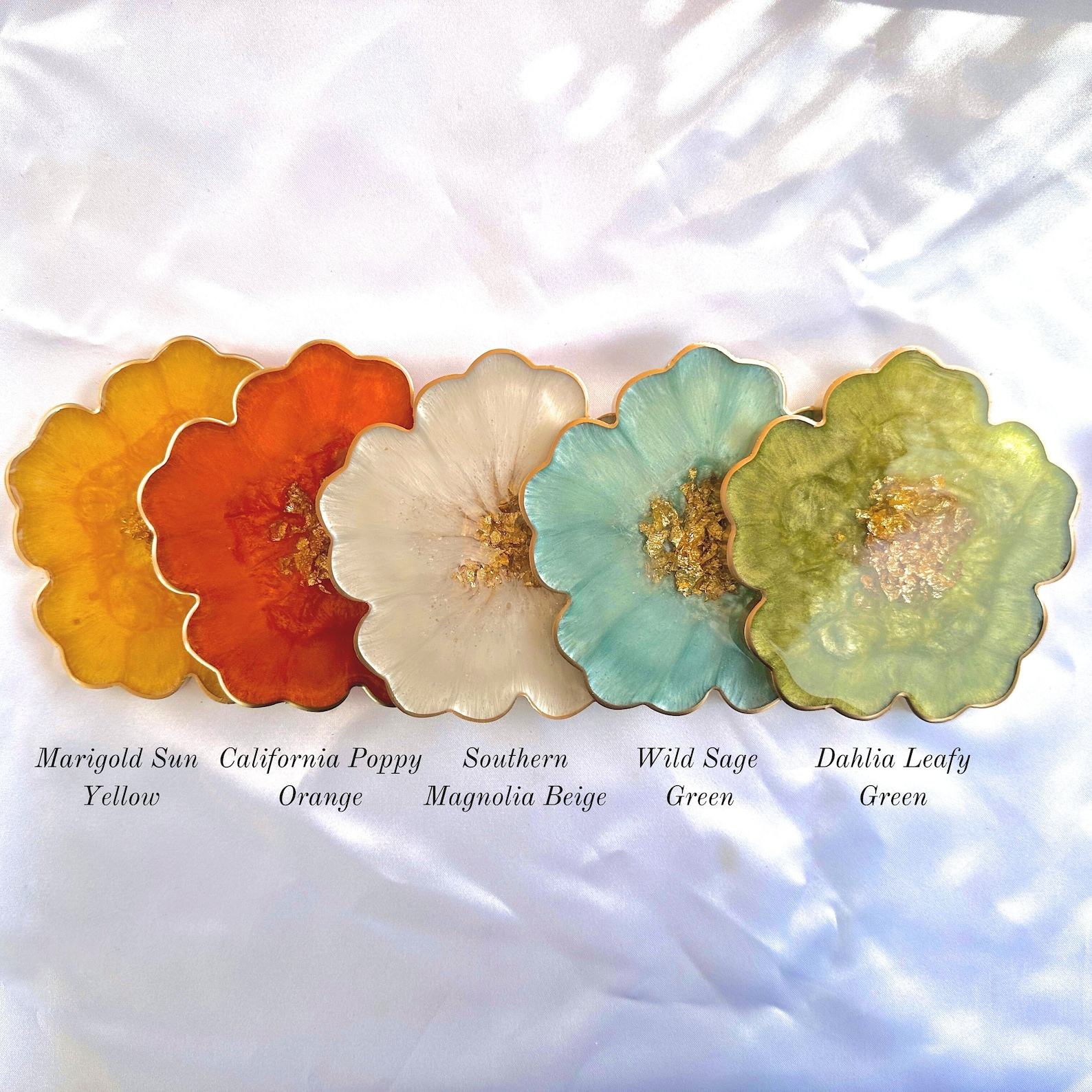 Gilded Garden Handcrafted Resin Coasters with Golden Floral Accents