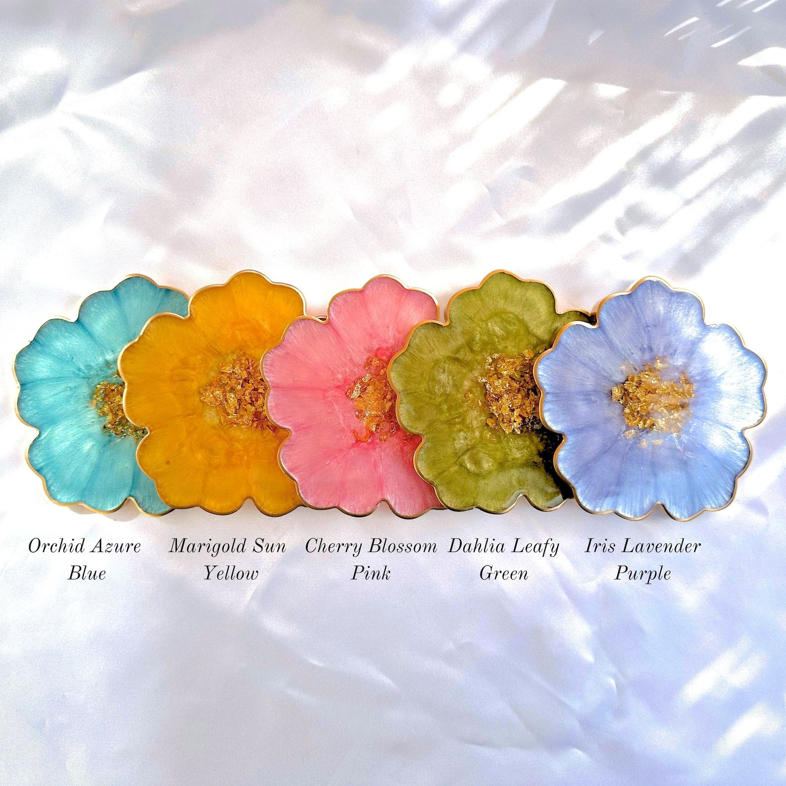 Gilded Garden Handcrafted Resin Coasters with Golden Floral Accents