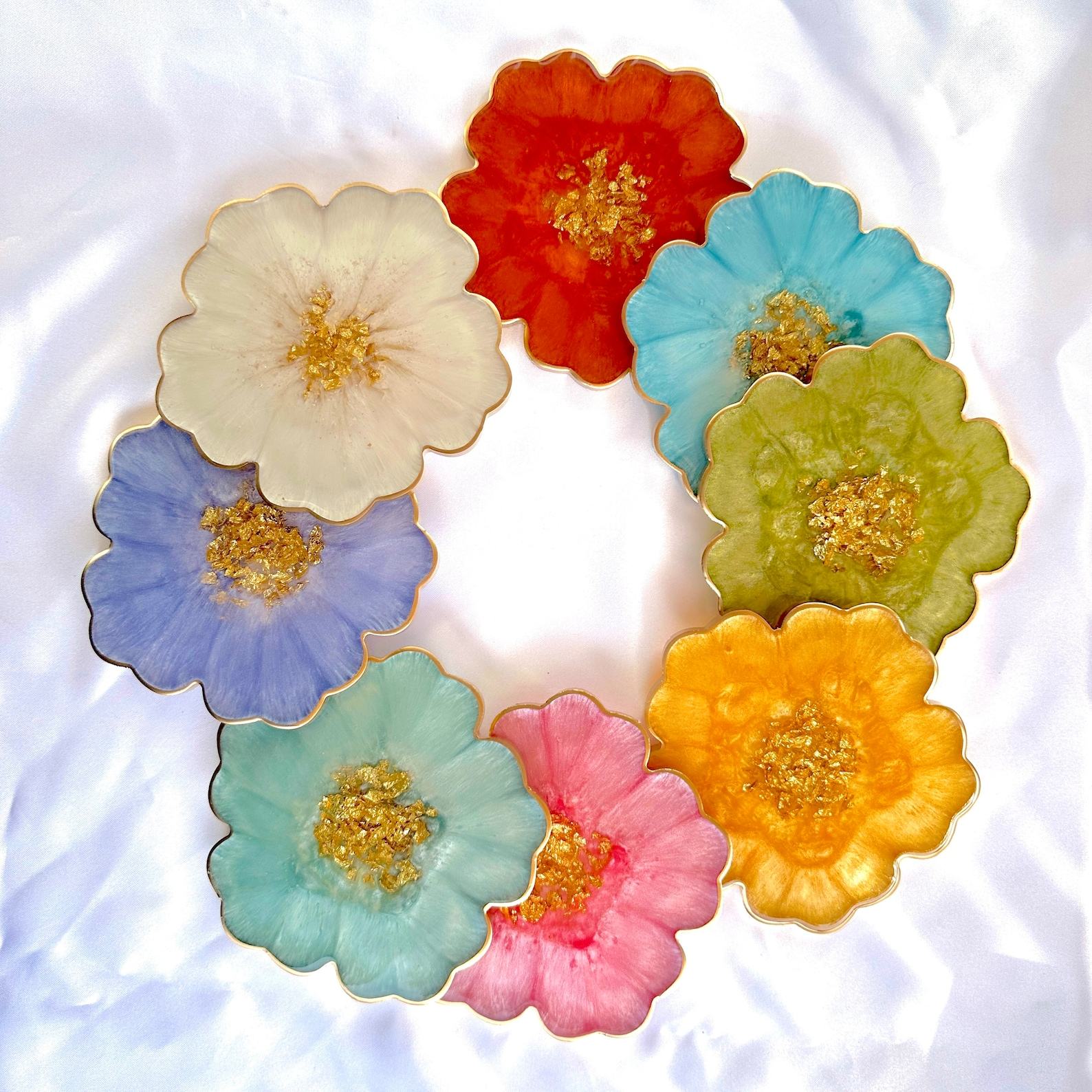 Gilded Garden Handcrafted Resin Coasters with Golden Floral Accents