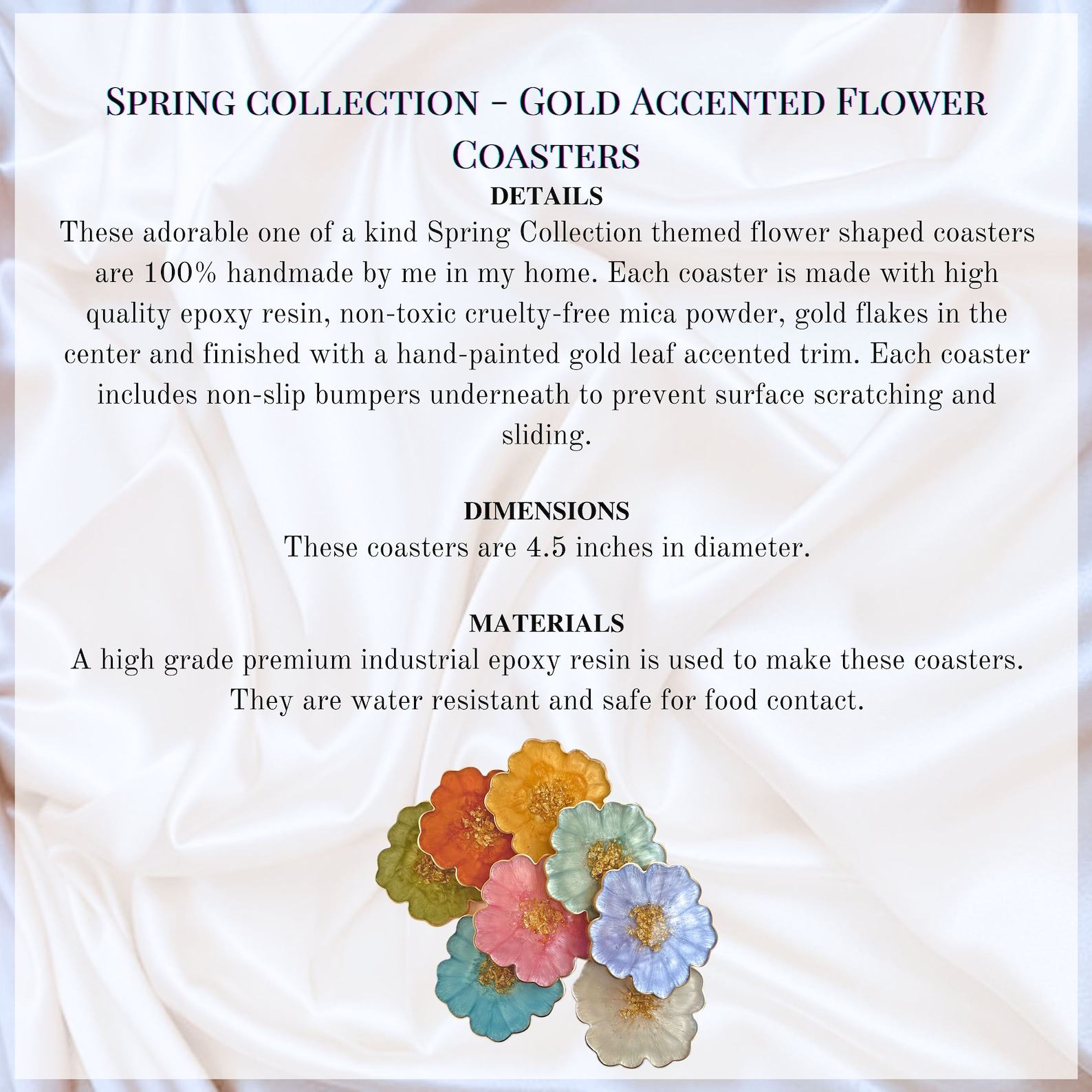 Gilded Garden Handcrafted Resin Coasters with Golden Floral Accents